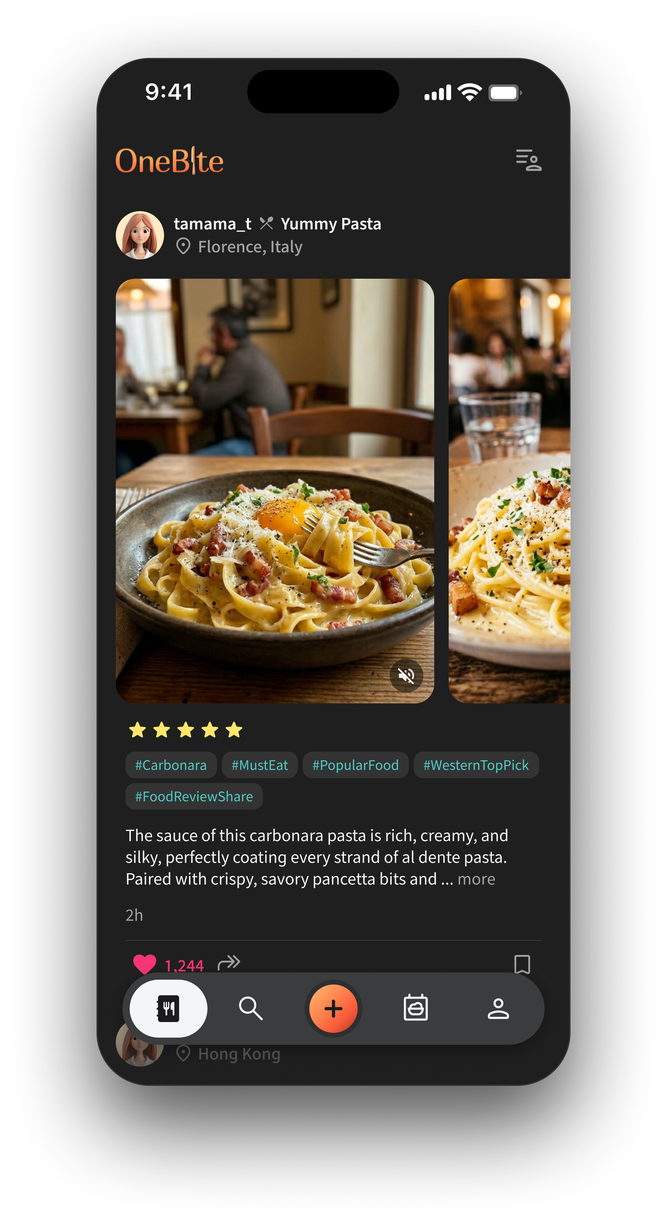 OneBite app preview: food feed